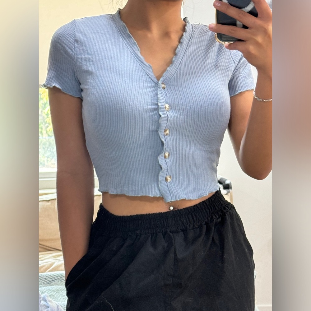 Cute Blue Spring Crop Top